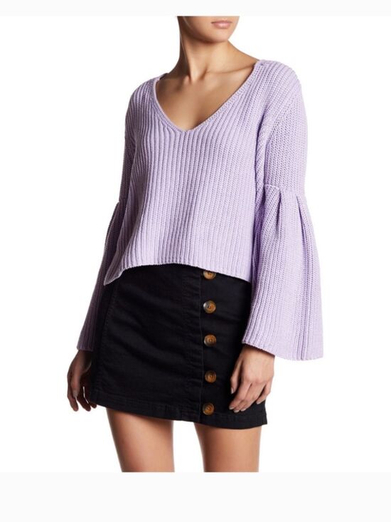 Free People Sweaters - Free People Purple Cropped Sweater | 70s Boho Fairycore